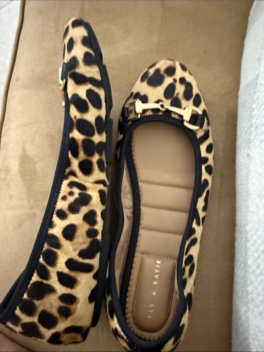 Leopard Print Women's Ballet Flats with Gold Accent